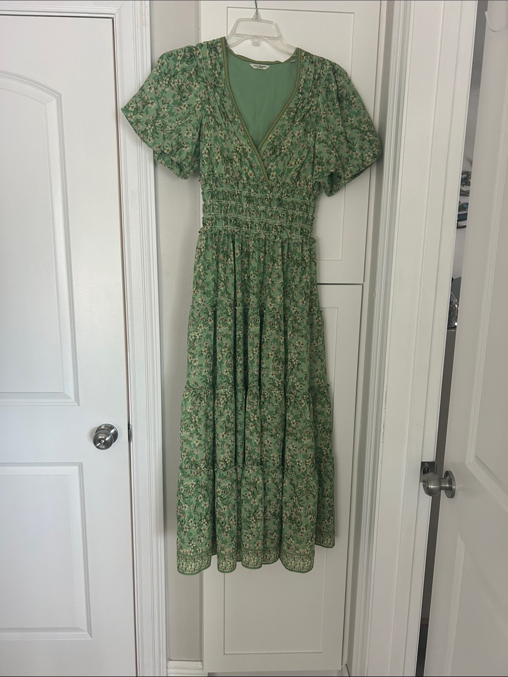 Max Studio Green Floral Smocked Maxi Dress